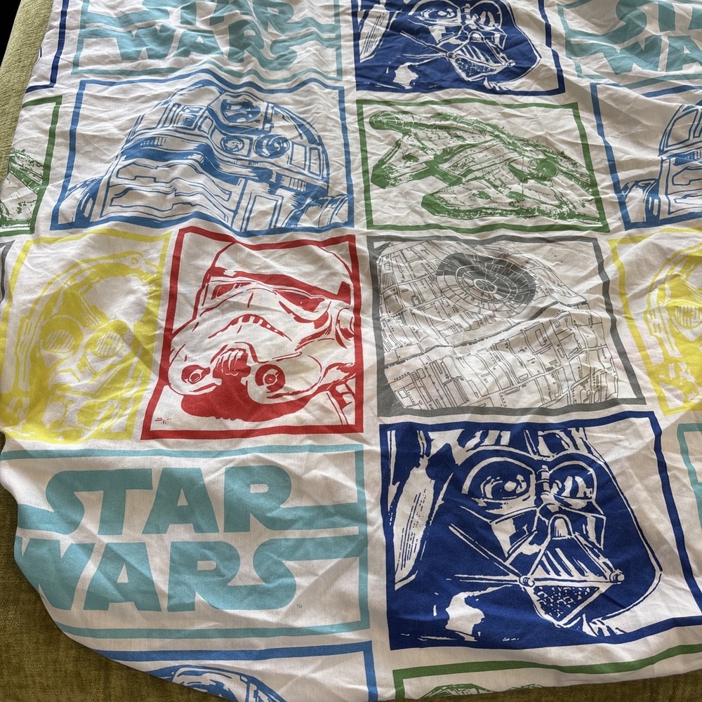 Vintage Star Wars Twin‎ Fitted Sheet Stamps Cotton Blend Darth C-3PO R2D2 Yoda